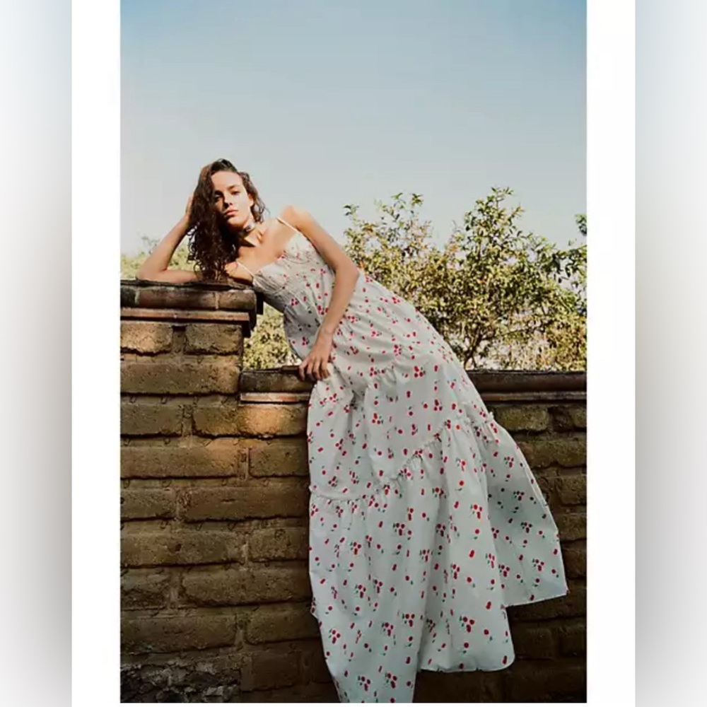 AQUA & KRISTOPHER BROCK Cherry Print Bustier Maxi Dress